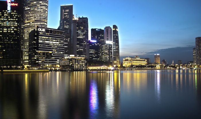 夜, 新加坡, 城市景观, 亚洲, 海滨, 倒影, 建筑外观, 建筑