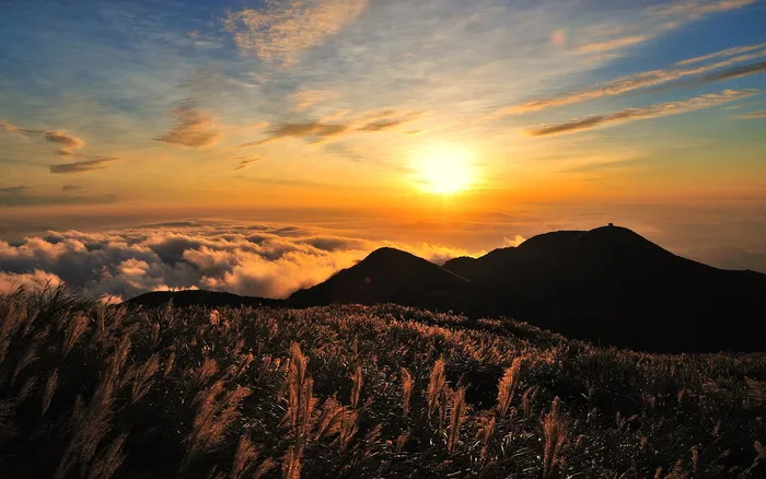剪影照片，山，*，天空，姓氏，芒，云，太阳