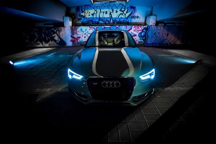 绿色、奥迪汽车、灰色、佩维特、汽车、夜景、奥迪、照明