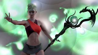 女人，手持，三叉戟插画，战士，女性气质，美丽，幻想，亚马逊