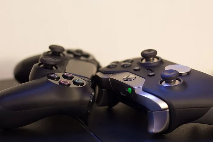 特写镜头、照片、xbox、索尼控制器、游戏、游戏、控制台、Ps4、Gamepad
