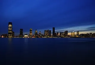 纽约，美国，巴特利公园城，建筑，河流，日落，新泽西，夜晚