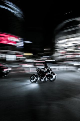 摩托车、快速、动态、灯光、曼谷、夜晚、潘、尼斯