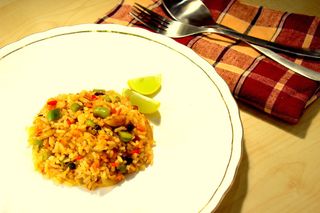 特写摄影、米粉、白色、陶瓷、盘子、烹饪、烹饪、食物