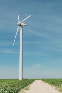 平原土路上的风力涡轮机