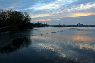 abendstimmung，outer alster，美景，汉堡，汉堡，水，天，云天