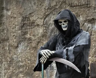 骷髅人雕像，刀，人，镰刀，死亡，骷髅，刀人，恐怖