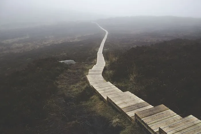 山体上的棕色木楼梯