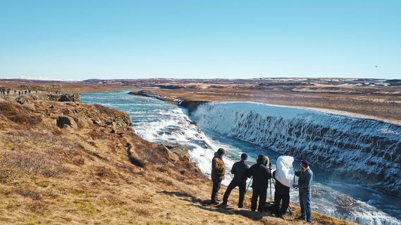 冰岛，格尔福斯瀑布，冰岛，无人机，拍摄，瀑布，格尔福斯，格尔福斯