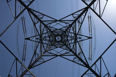 英国，伦敦，李谷公园，塔架，电力线，塔，对称，抽象