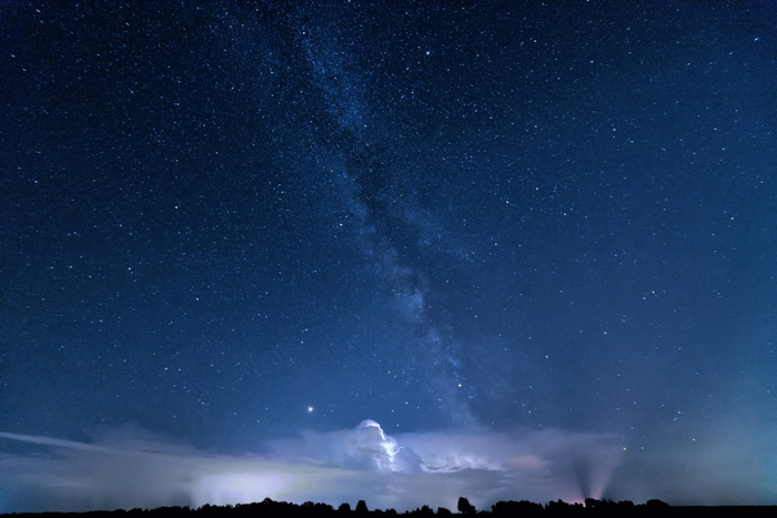 银河，风暴，雷雨，夜晚，天空，蓝色，云，天气