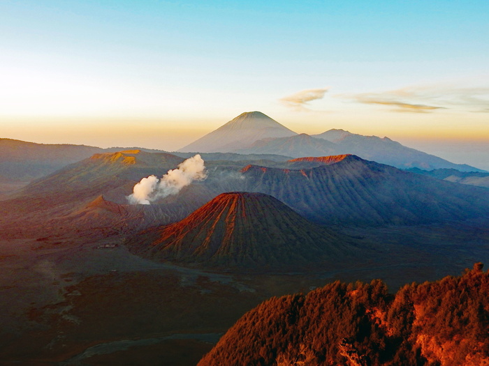 航空、摄影、山脉、蓝色、天空、火山、印尼、自然