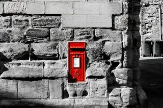 英国，达勒姆，皇家邮政，邮箱，石墙，建筑结构，建筑，墙体特征