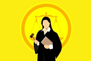 带木槌的倪法官长袍插图。