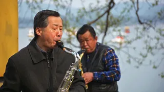 老人，萨克斯管，玄武湖，南京，清明，乐器，男人，音乐