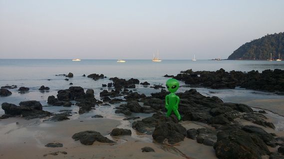 外星人, 谎言, 火星男, 图, 充气, 海, 海岸, 海滩