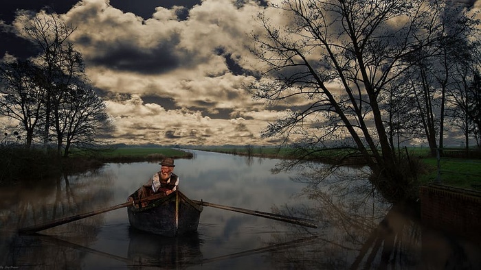 帆船，小船，狭窄，河流，图形，壁纸，水域，树木