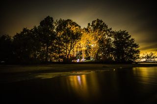 美国，教堂山，傍晚，湖景，营火，营火，夜间，探索