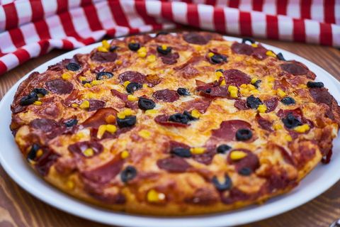 比萨饼、面团、面粉、热的、新鲜的、饥饿的、食物照片、营养