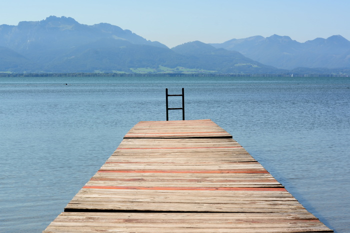 棕色、木质、海洋码头、web、木板路、chiemsee、湖泊、水