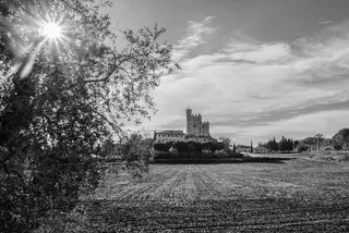 自然、黑白、城堡、太阳、阳光、风景、意大利、托斯卡纳