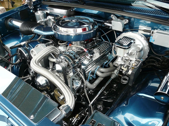 镀铬、灰色、车辆发动机、电机、汽车、发动机舱、v8发动机、野马