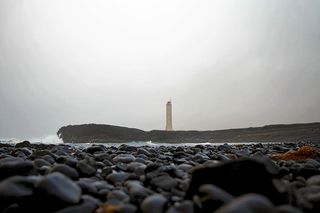 海滩，海岸，风景，灯塔，海洋，户外，卵石，岩石