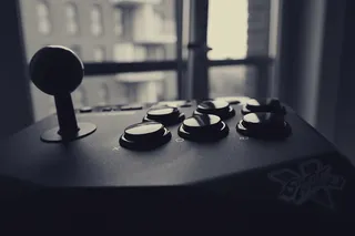 黑暗、模糊、室内、设备、黑白、操纵杆、桌子、无人