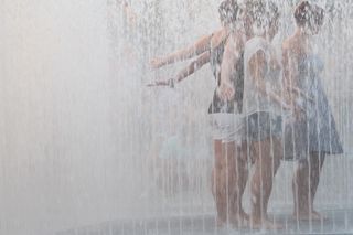 夏季、喷泉、水景、潮湿、瀑布、水、飞溅、水