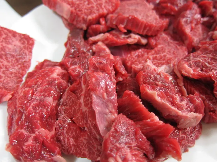 堆，生的，肉，白，盘子，牛肉，韩国食品，沙朗