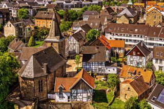 房屋, 教堂, 树, 城市, 家园, 小镇, 体系结构, 旧城