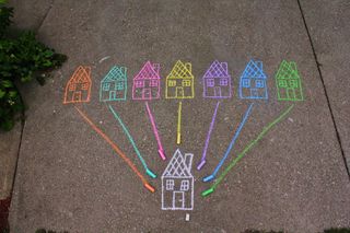 粉笔，色彩，房子，艺术，孩子，乐趣，创意，交流