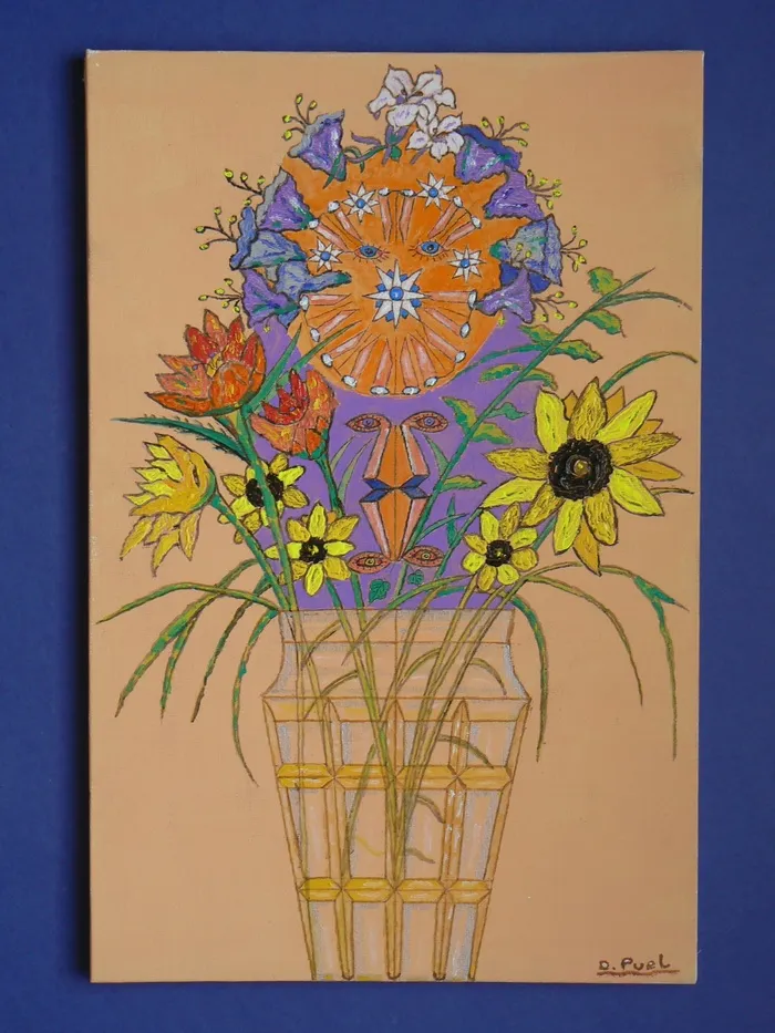 五官，花瓶，花，花瓶，黄，橙，工艺品，开花植物