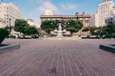 旧金山，诺布山，美国，格雷斯大教堂，建筑，路面，铺路，广角拍摄