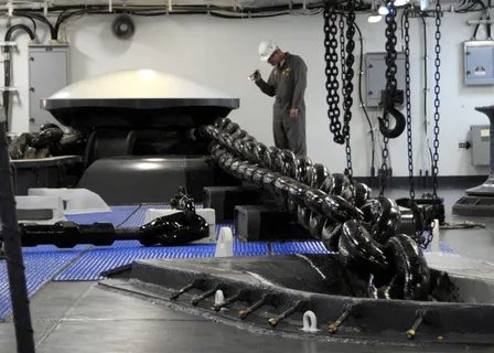 人员、站立、黑色、钢链、锚、船、人员、检查