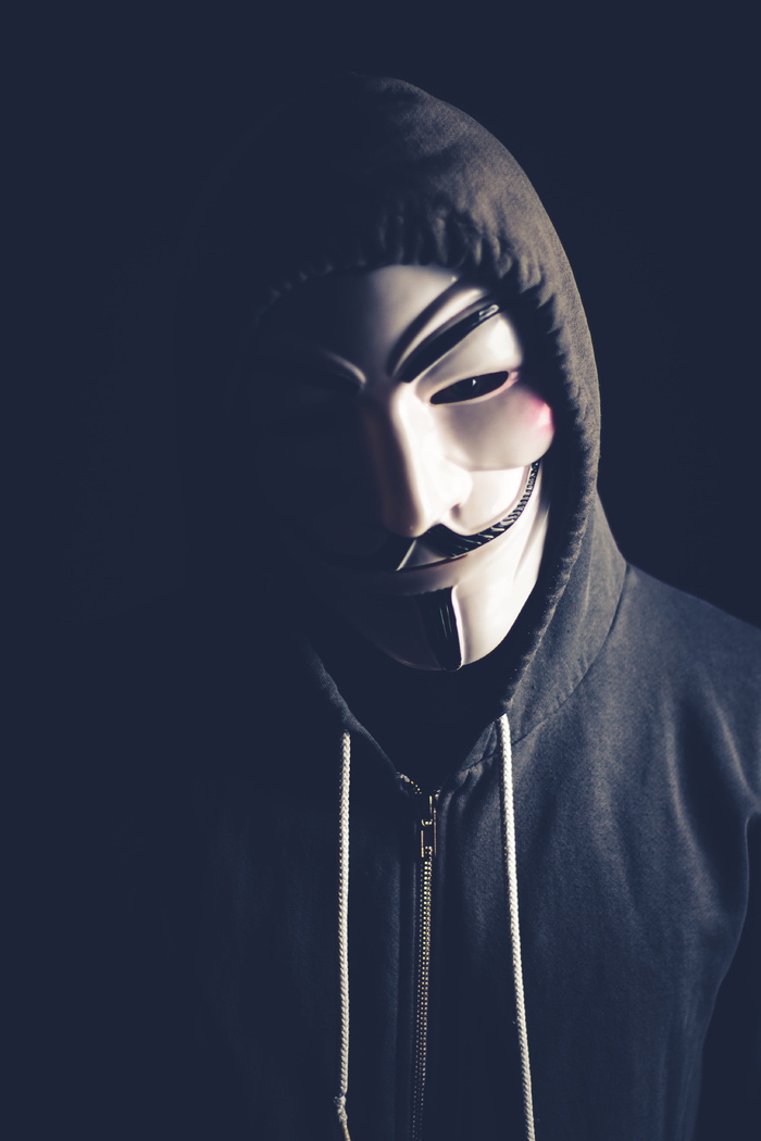 person，盖伊·福克斯面具，灰色拉链抽绳连帽衫，匿名，黑客，网络，面具