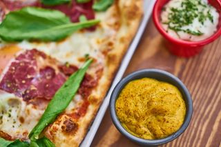 披萨，食物，肉，培根，食物照片，面团，番茄，宏