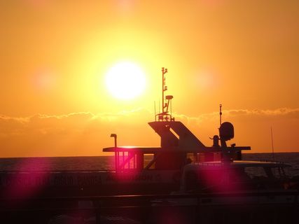 日落，游艇，夜晚，港口，印象，天空，剪影，橙色