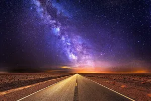 道路、高速公路、银河、天空、星星、旅行、度假、远行