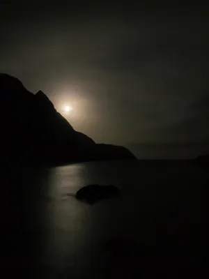 月光、夜晚、挪威、罗浮敦、努斯峡湾、天空、水、大自然之美