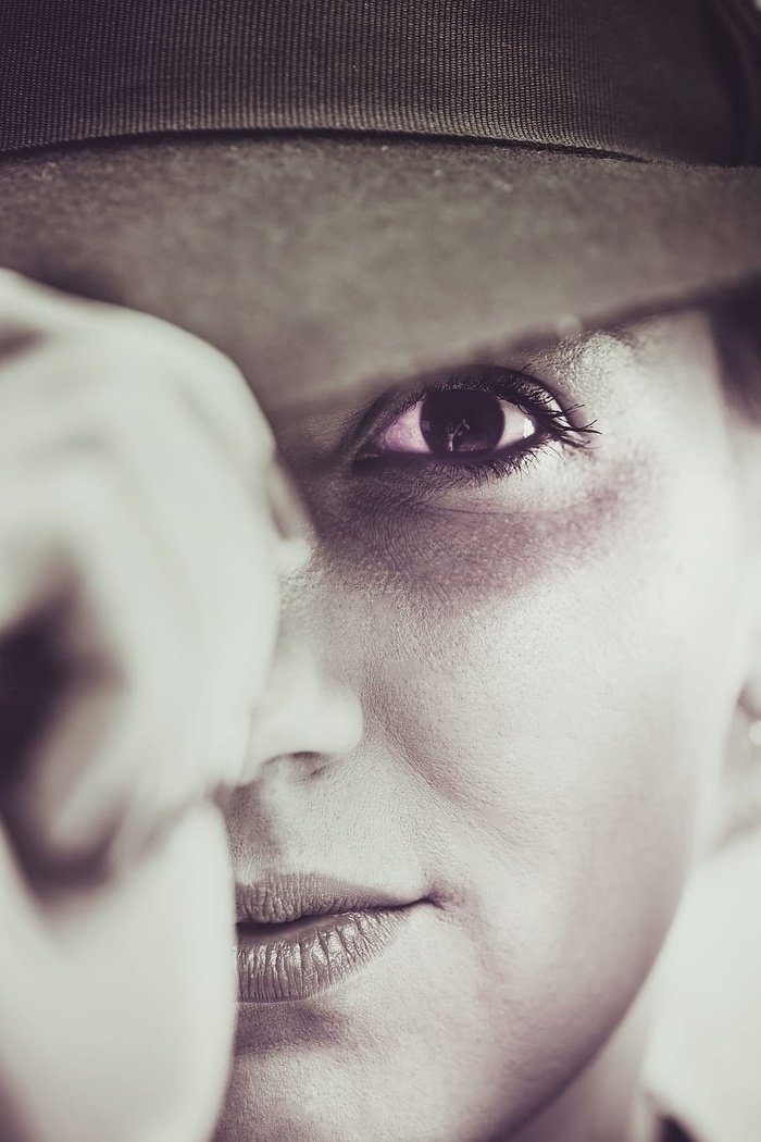 女人，抱着，小费，帽子，女孩，美女，工作室，诱惑