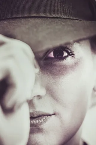 女人，抱着，小费，帽子，女孩，美女，工作室，诱惑