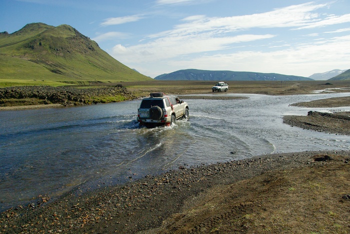 灰色、运动型多功能车、river、冰岛、福特、4x4、landmannalaugar、mountain