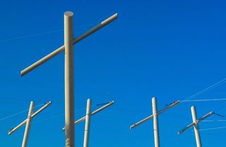 柱子，柱子，金属，设计，装饰，蓝色，白天，替代能源