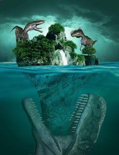 恐龙，岛屿插图，岛屿，海洋，海洋，天空，云，水