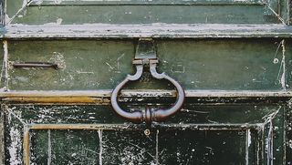 绿色木门，门，门，灰色，绿色，木质，旧的，木质材料