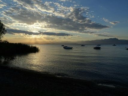 加尔达湖，傍晚，更多，水，天空，风景——自然，自然之美，日落
