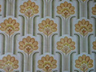 米色，绿色，橙色，花卉，表面，壁纸，旧，六十年代