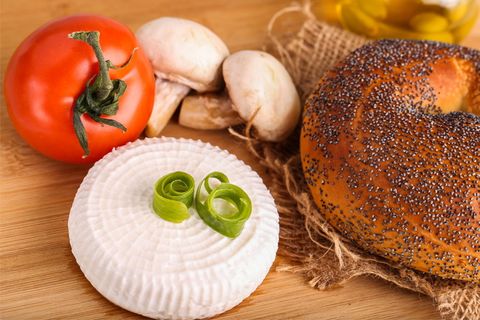 番茄、奶酪、百吉饼、早餐、美味、膳食、蔬菜、美食