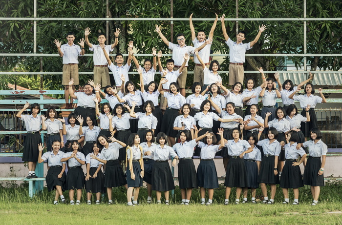 团体，女孩，男孩，站立，看台，泰国，享受，公园